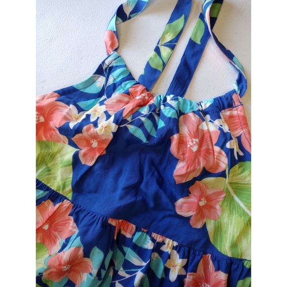 The Childrens Place Girls Tropical Floral Maxi Dress Blue Coral Green Size 7/8 - Picture 3 of 5